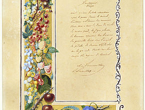 Marianne de Lamartine (1790 - 1863), Guirlandes de fleurs encadrant un poème de Lamartine, 1846 - Agrandir l'image (fenêtre modale)